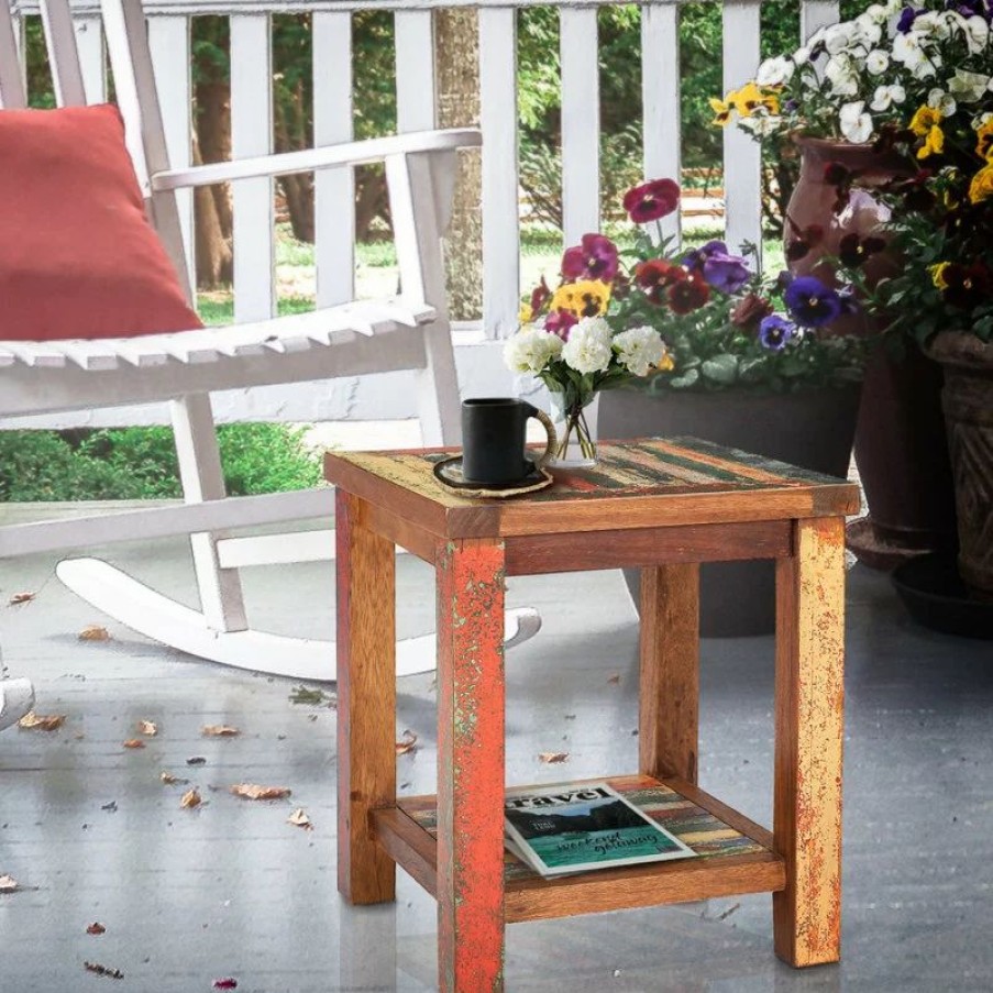 Coffee & Accent Tables * | Chic Teak Inc. Marina Del Rey Recycled Teak Wood Boat Side Table