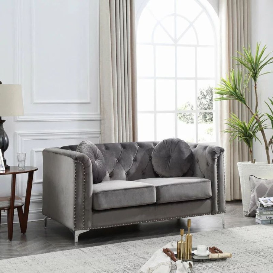 Sofas & Sectionals * | Glory Furniture Pompano Velvet Loveseat In Dark Gray