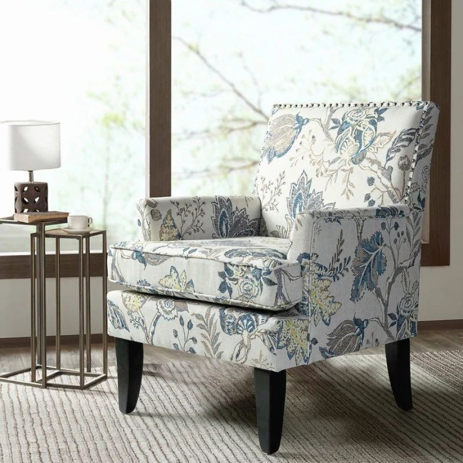 Chairs * | Karat Home Herrera Armchair, Blue Flral