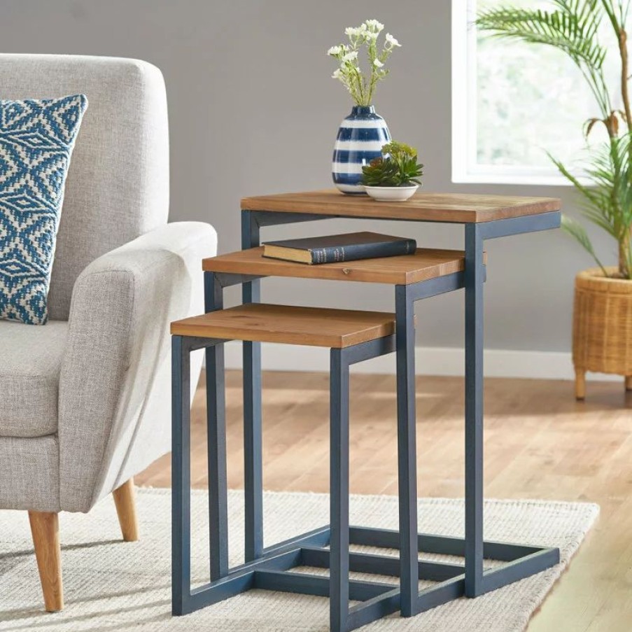 Coffee & Accent Tables * | Gdfstudio Gdf Studio Kacha Modern Industrial Firwood Nesting Tables (Set Of 3)