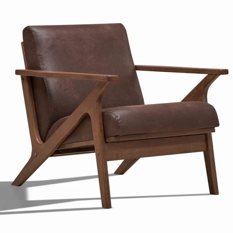 Chairs * | Omax Decor Zola Lounge Chair, Brown/Walnut