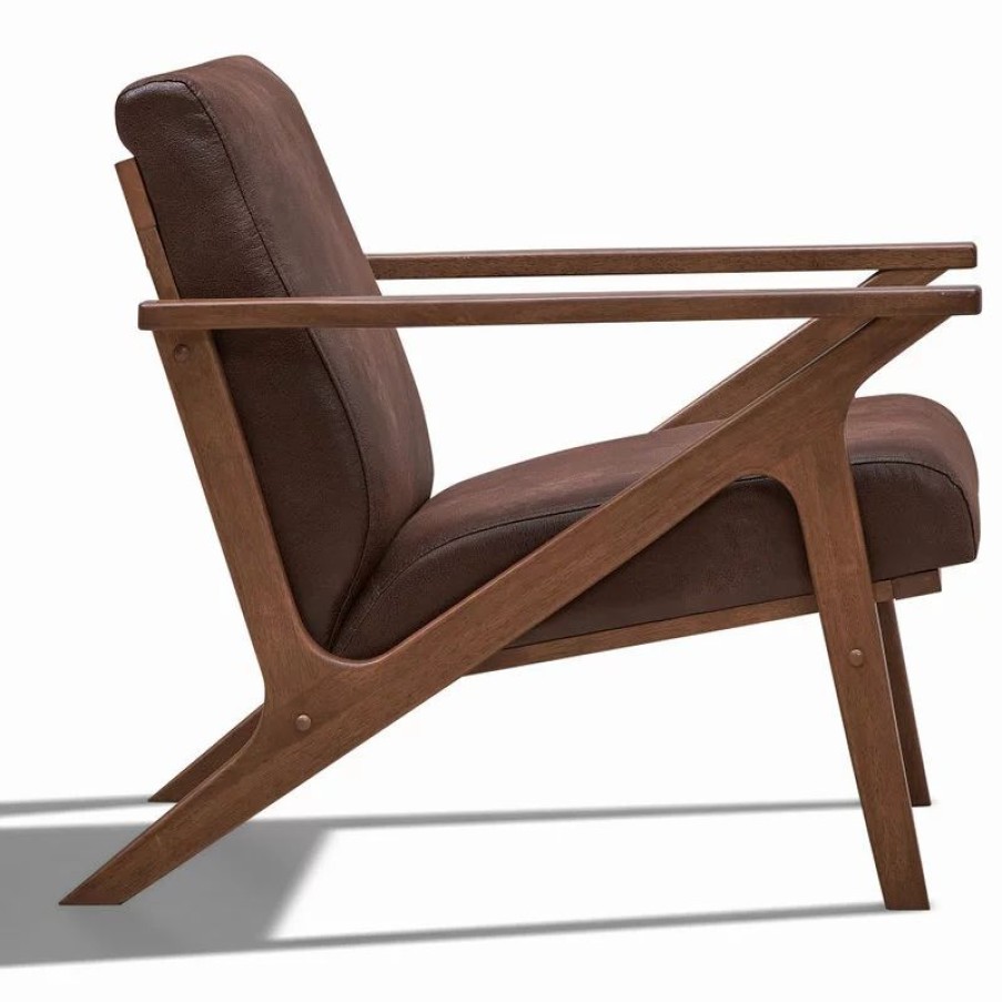 Chairs * | Omax Decor Zola Lounge Chair, Brown/Walnut