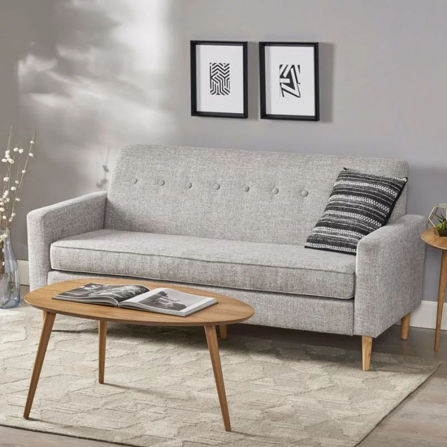Sofas & Sectionals * | Gdfstudio Gdf Studio Stratford Mid Century Modern Fabric 3-Seat Sofa, Light Gray Tweed