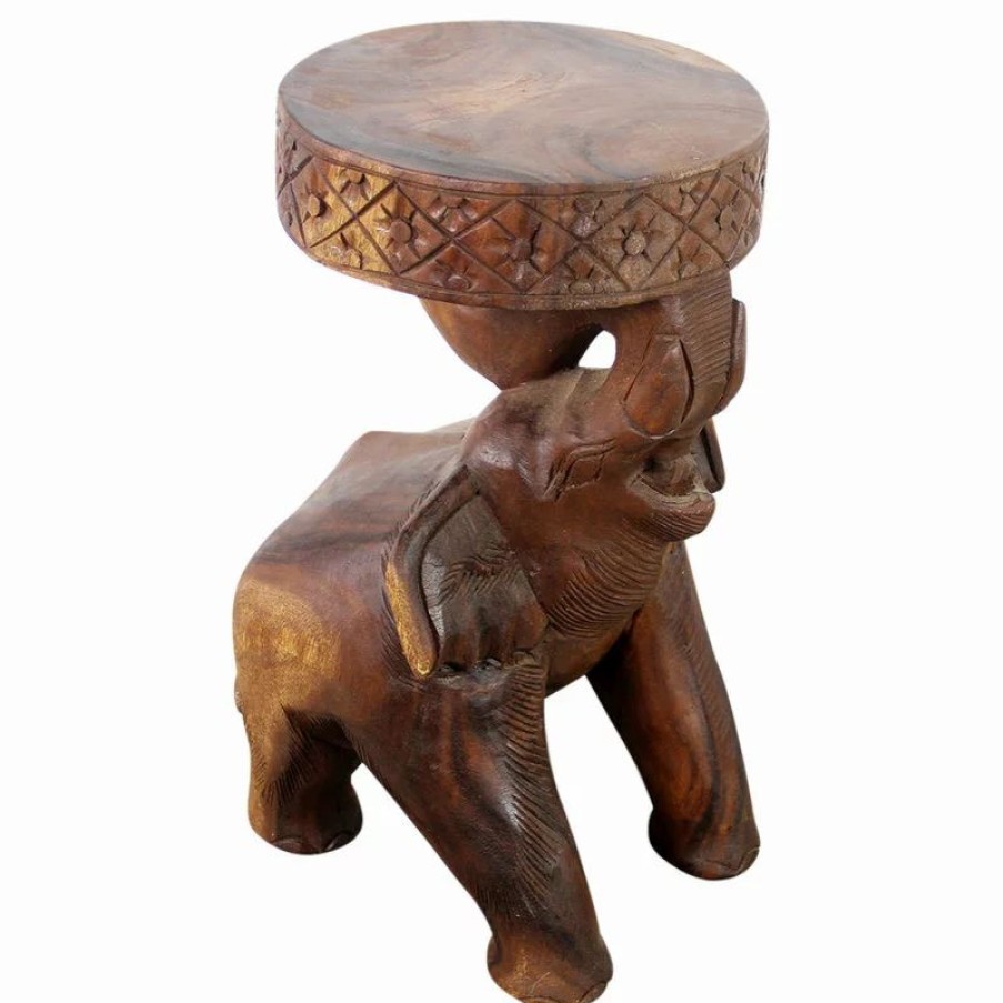 Coffee & Accent Tables * | Kammika Import Export Co., Ltd (Thailand) Haussmann Wood Elephant Chang Stool 11 In Dia X 20 In H Walnut Oil