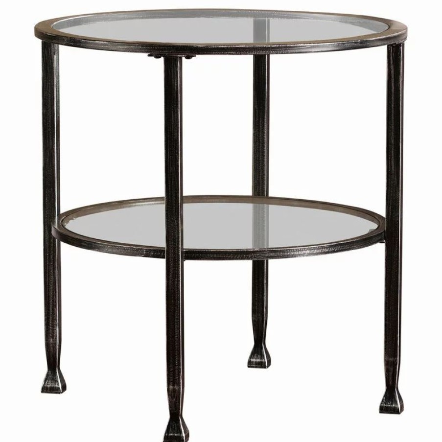 Coffee & Accent Tables * | Sei Furniture Symon Metal/Glass Round End Table, Black