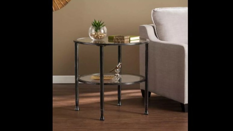 Coffee & Accent Tables * | Sei Furniture Symon Metal/Glass Round End Table, Black