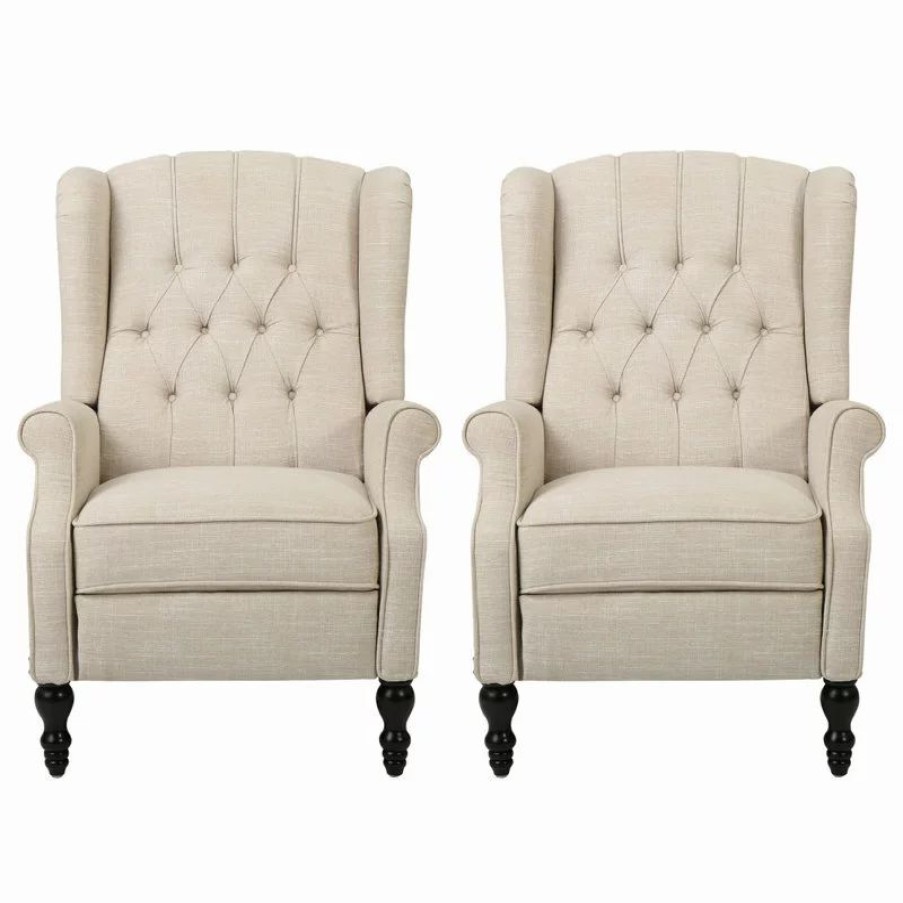 Chairs * | Gdfstudio Xanthe Tufted Fabric Recliner, Set Of 2, Beige And Dark Brown