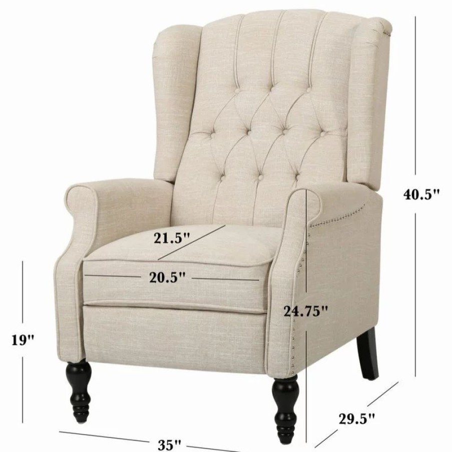 Chairs * | Gdfstudio Xanthe Tufted Fabric Recliner, Set Of 2, Beige And Dark Brown