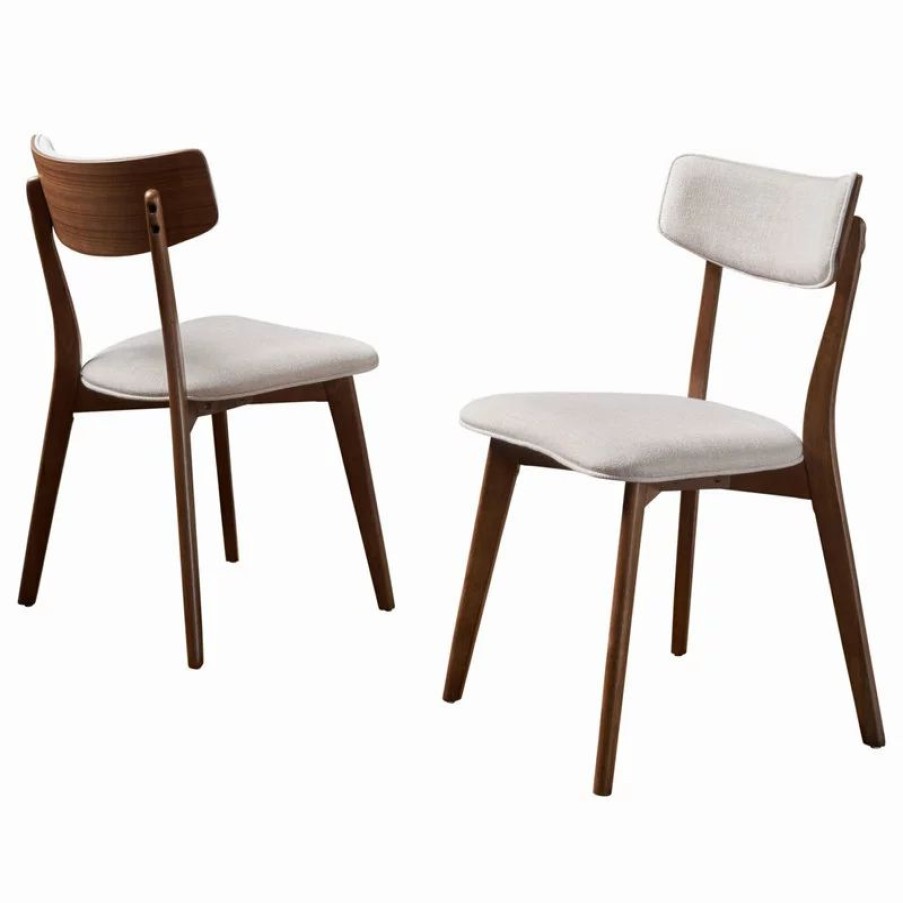 Chairs * | Gdfstudio Gdf Studio Caleb Mid-Century Walnut Finished Frame Dining Chairs, Set Of 2, Light Beige