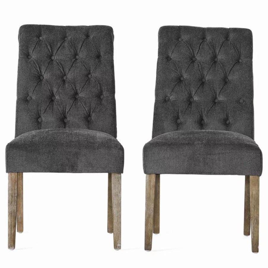 Chairs * | Gdfstudio Gdf Studio Elmerson Roll Back Dining Chairs, Set Of 2, Dark Gray, Fabric