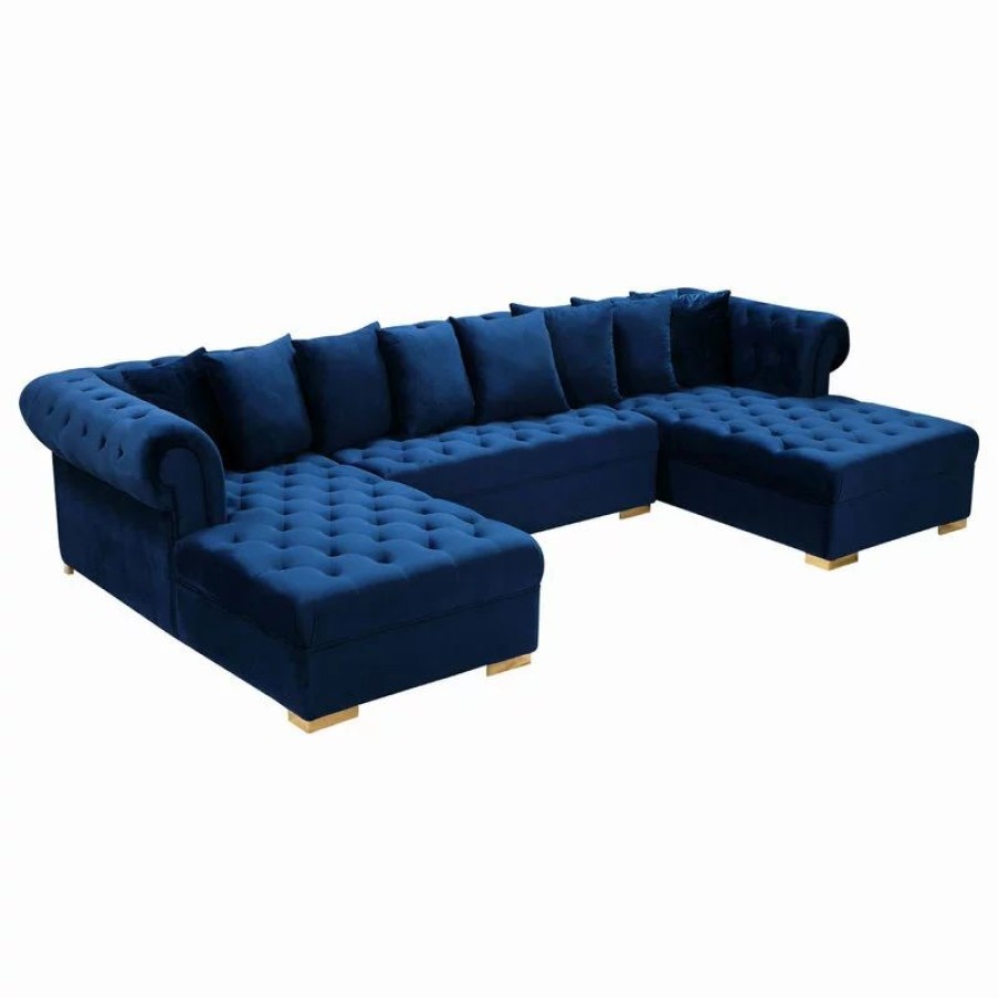 Sofas & Sectionals * | Meridian Furniture Presley Velvet 3-Piece Sectional, Navy