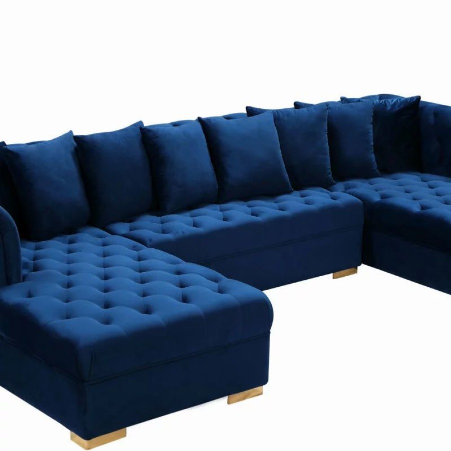 Sofas & Sectionals * | Meridian Furniture Presley Velvet 3-Piece Sectional, Navy