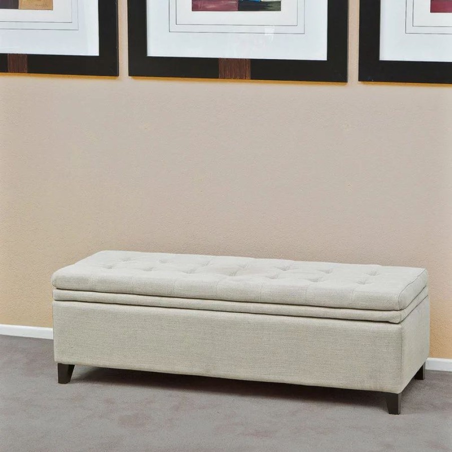 Footstools & Ottomans * | Gdfstudio Gdf Studio Brighton Contemporary Tufted Linen Storage Ottoman Bench