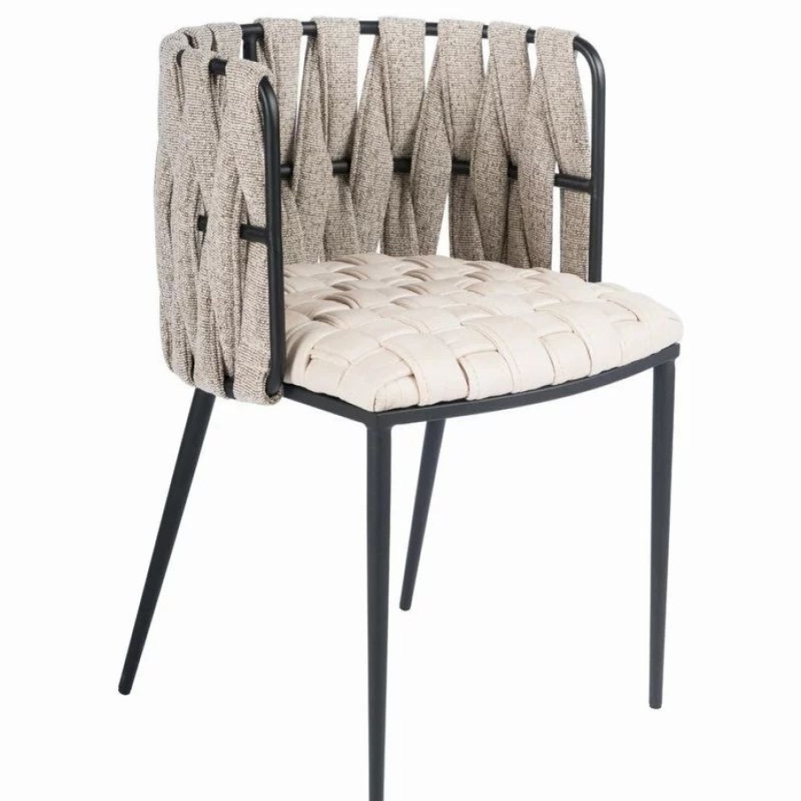 Chairs * | Mod The Eterno Dining Chair, Off White And Black, Fabric And Faux Leather