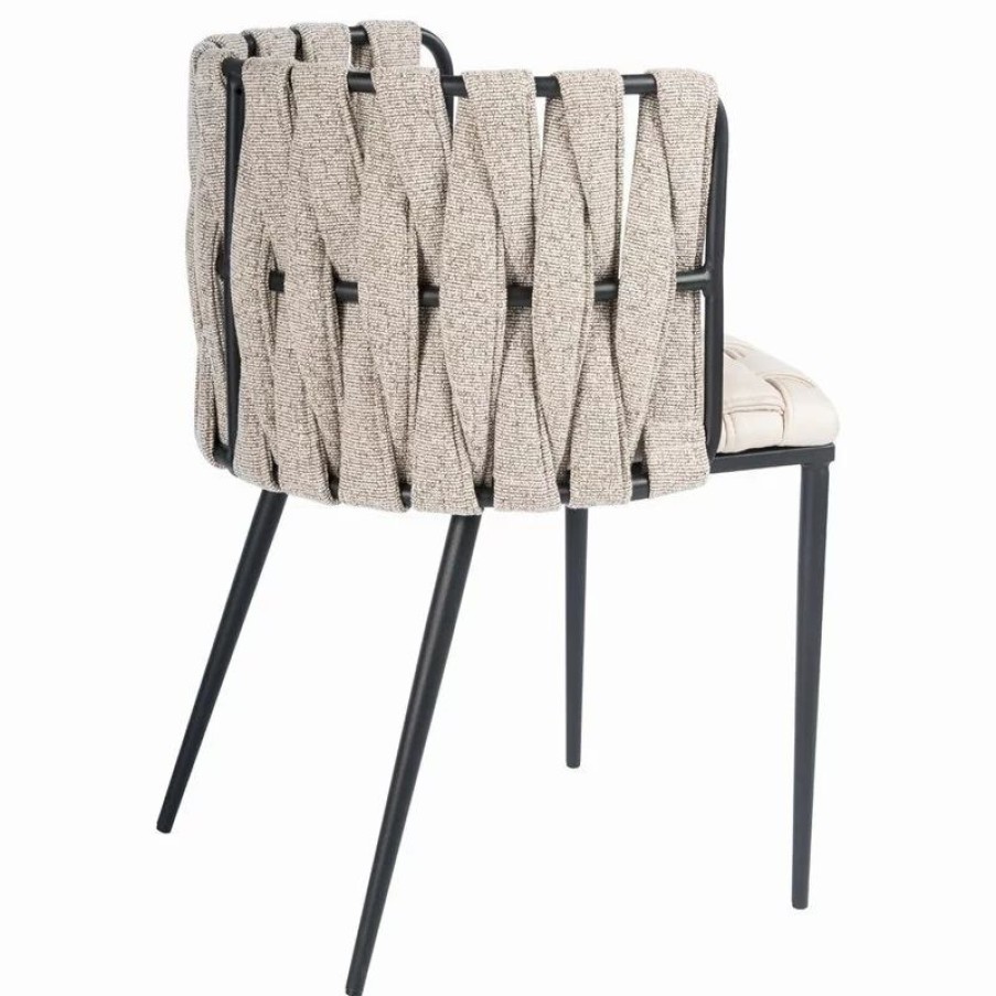 Chairs * | Mod The Eterno Dining Chair, Off White And Black, Fabric And Faux Leather