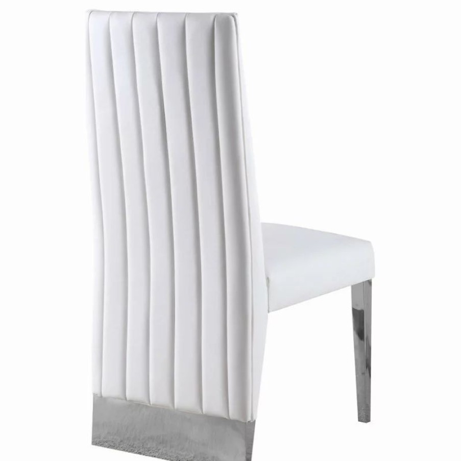Chairs * | Meridian Furniture Porsha Dining Chair, Set Of 2, White Faux Leather, Chrome Legs