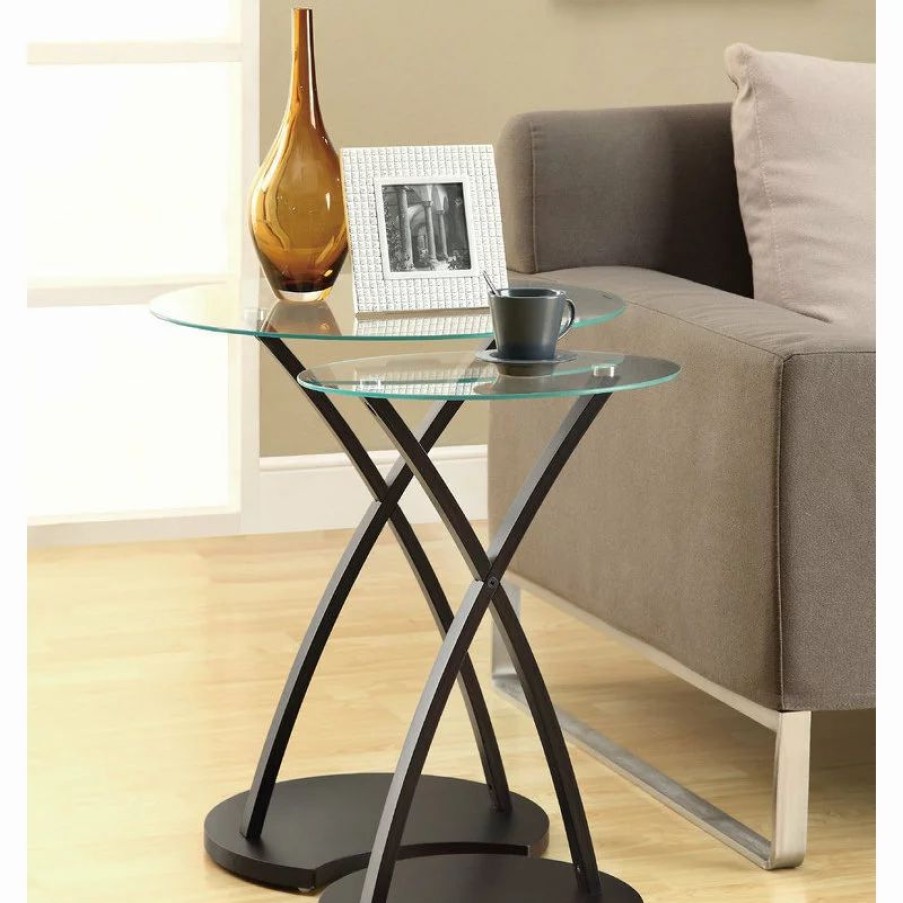 Coffee & Accent Tables * | Monarch Modern Wood Set Of 2 Nesting Table With Brown And Clear Finish I 3013
