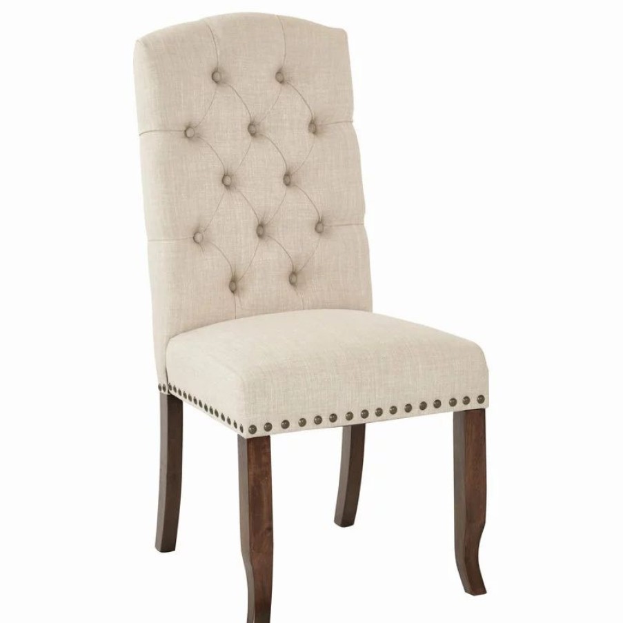 Chairs * | Office Star Products Jessica Tufted Dining Chair, Linen Fabric With Bronze Nailheads And Coffee Legs