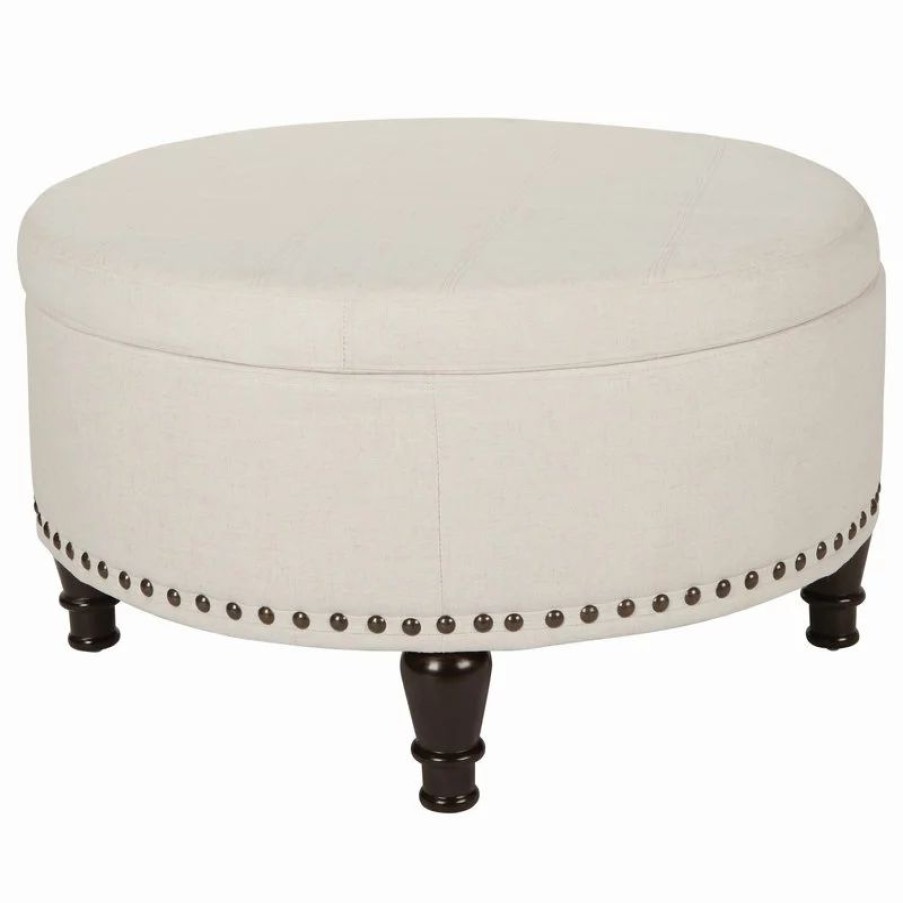Footstools & Ottomans * | Office Star Products Augusta Round Storage Ottoman, Linen