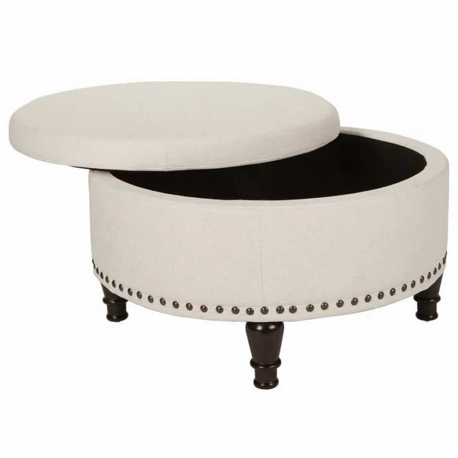 Footstools & Ottomans * | Office Star Products Augusta Round Storage Ottoman, Linen